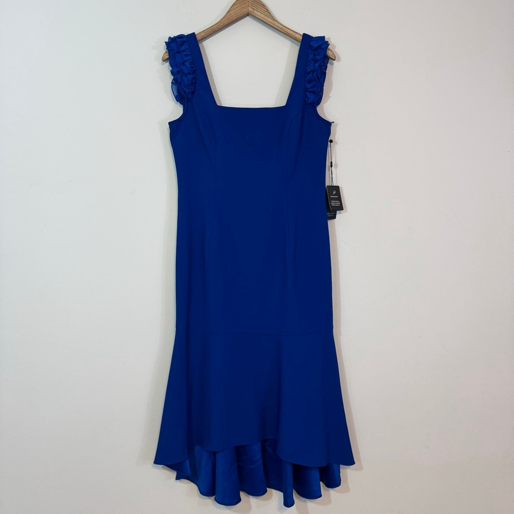 Adrianna Papell Royal Blue Ruffled-Sleeve High-Low Midi Dress - Picture 3 of 9